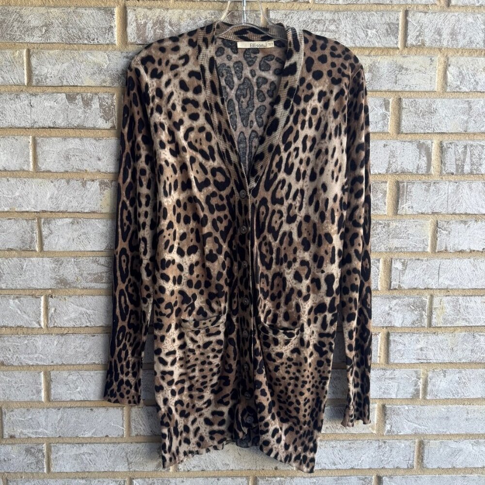 Ellison Long Sleeve V-Neck Linen Blend Button Up Cardigan Sweater Women's Size L